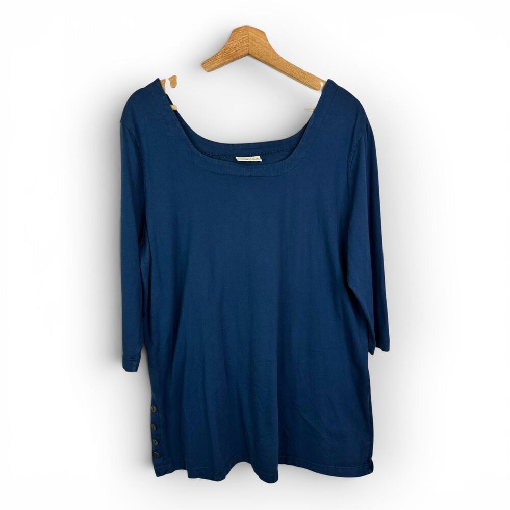 iCantoo Navy Blue Cotton 3/4 Side Button Top Size XL Minimalist Lagenlook Casual